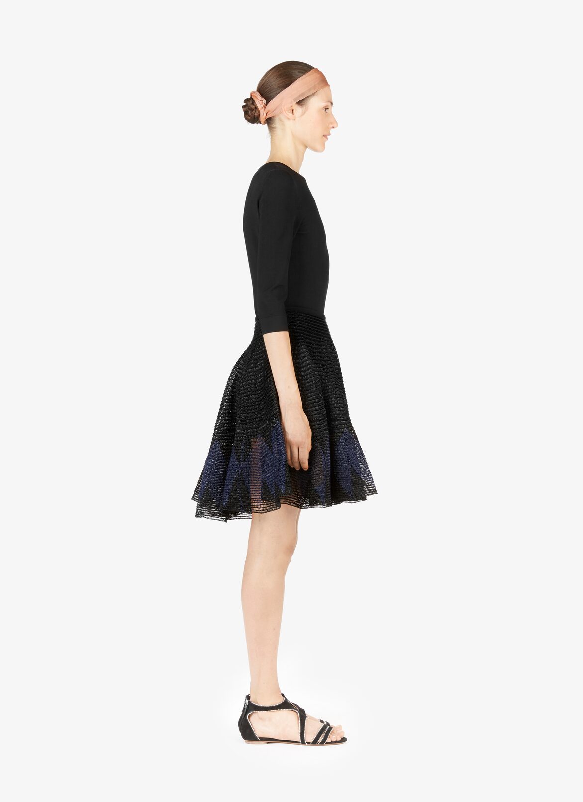 Flared Raffia-Effect Skirt ALAÏA BLACK/BLUE FLARED RAFFIA-EFFECT SKIRT